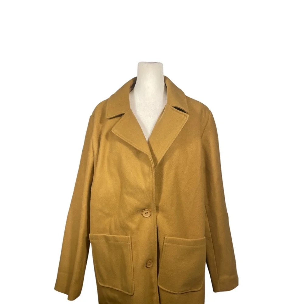 Womens XL Camel long fall winter single breasted wool blend dress coat Chouyatou - Picture 2 of 7